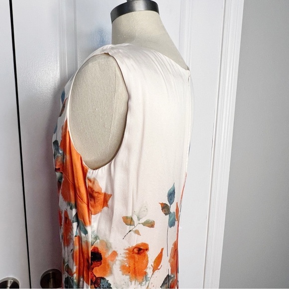 ST.JOHN COLLECTION Silk Dress cream orange poppies silk sleeveless Size 8 - Picture 9 of 10